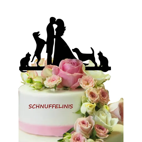 Cake topper Couple with pets