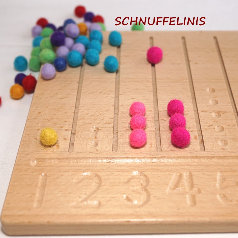 Number boards 1-10 with felt balls