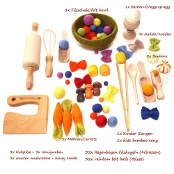 Montessori Freispiel, Waldorf Material Filzkugeln & Holz, Kinderküche