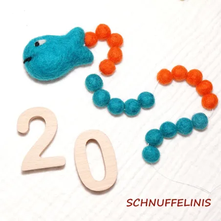 Zählkette bis 20, Filzstern, Fisch Filz Rechenkette, Filzkugel, Fische