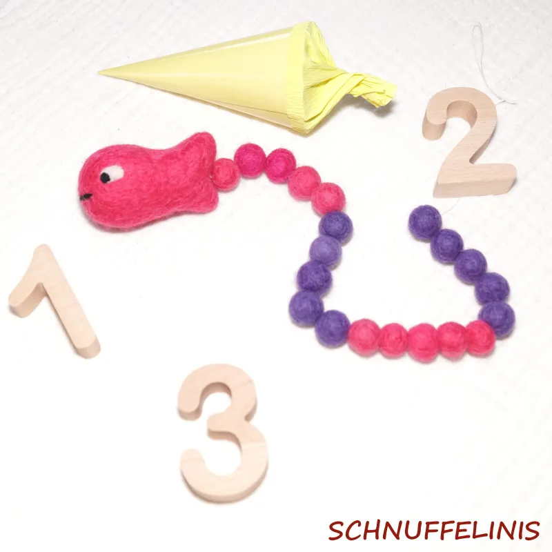 Zählkette bis 20, Filzstern, Fisch Filz Rechenkette, Filzkugel, Fische