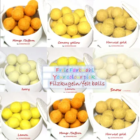 Filzkugeln gelb mix, 3 Größen Filzbälle im Set, Farbmix Gelb Gelbtöne