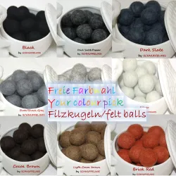 Felt balls 3 sizes Mix 3 grey brown black,