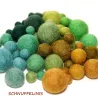 Boules de feutre dans un mélange de 3 tailles, mélange couleurs vertes