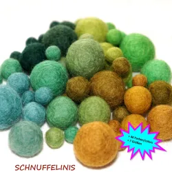 Filzkugeln, verschiedene Größen Set, bunte Filzwolle, grüner Farbmix