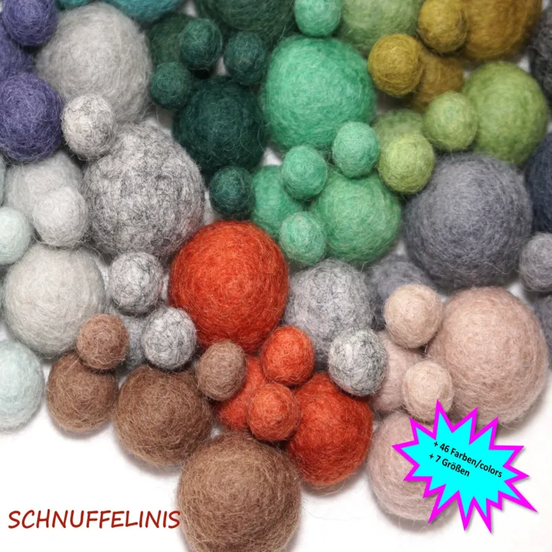 Filzkugeln, verschiedene Größen Set, bunte Filzwolle, Mobile Farbmix