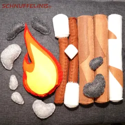 Montessori Lagerfeiur Set, Rollenspiel Marshmellows grillen, Filzfeuer