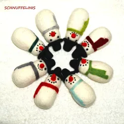 Snowman felted felt wool ornaments, Snowman mantel garland decor