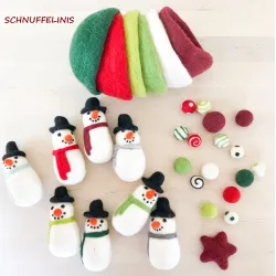 Snowman felted felt wool ornaments, Snowman mantel garland decor