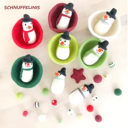 Snowman felted felt wool ornaments, Snowman mantel garland decor