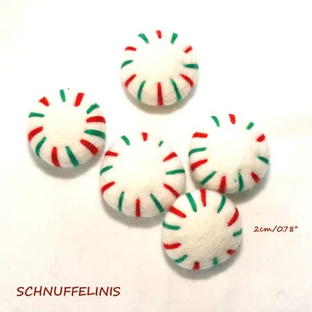 Bonbons gefilzt, Filzkugeln Pfefferminz, Weihnachtsbaum Kugeln, Advent