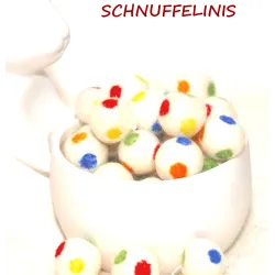 Felt balls with colorful dots, rainbow-colored felt balls in white
