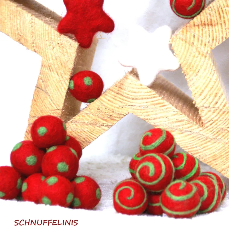 Christmas ornaments, felt balls, polka dotted felt balls