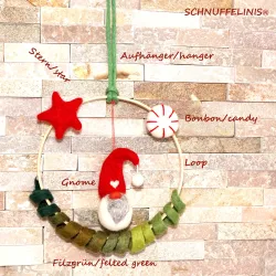 weihnachtsliche Fensterdeko, Wichtel im Ring, Wanddeko Advent, Filz