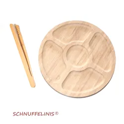 Montessori Assiette et pincettes en bois, set avec assiette et pincette