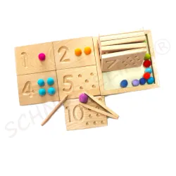 counting boards 1-10, felt balls with wood numbers, Montessori