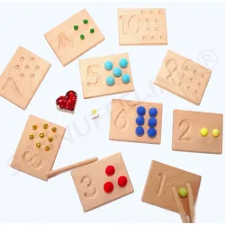 counting boards 1-10, felt balls with wood numbers, Montessori