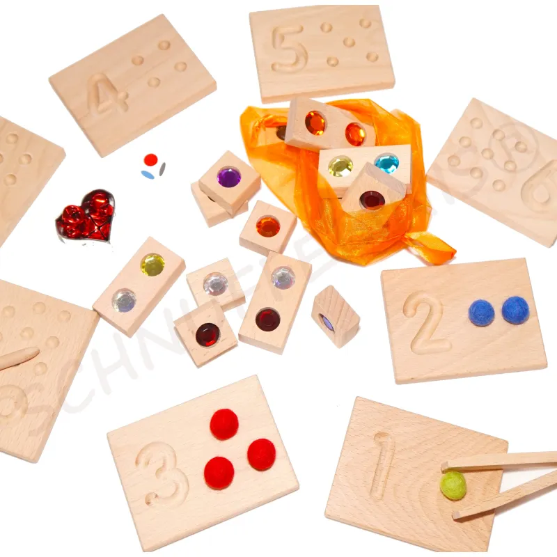 counting boards 1-10, felt balls with wood numbers, Montessori