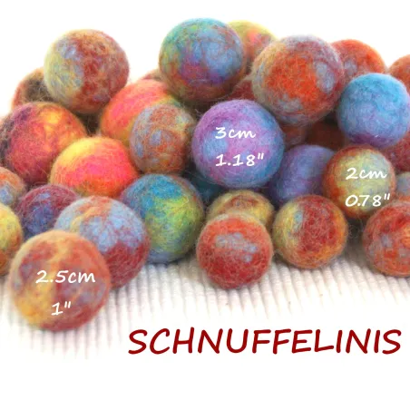 Kronen bebommeln, melierte Filzkugeln, Filzmurmeln bunt, Filzperlen