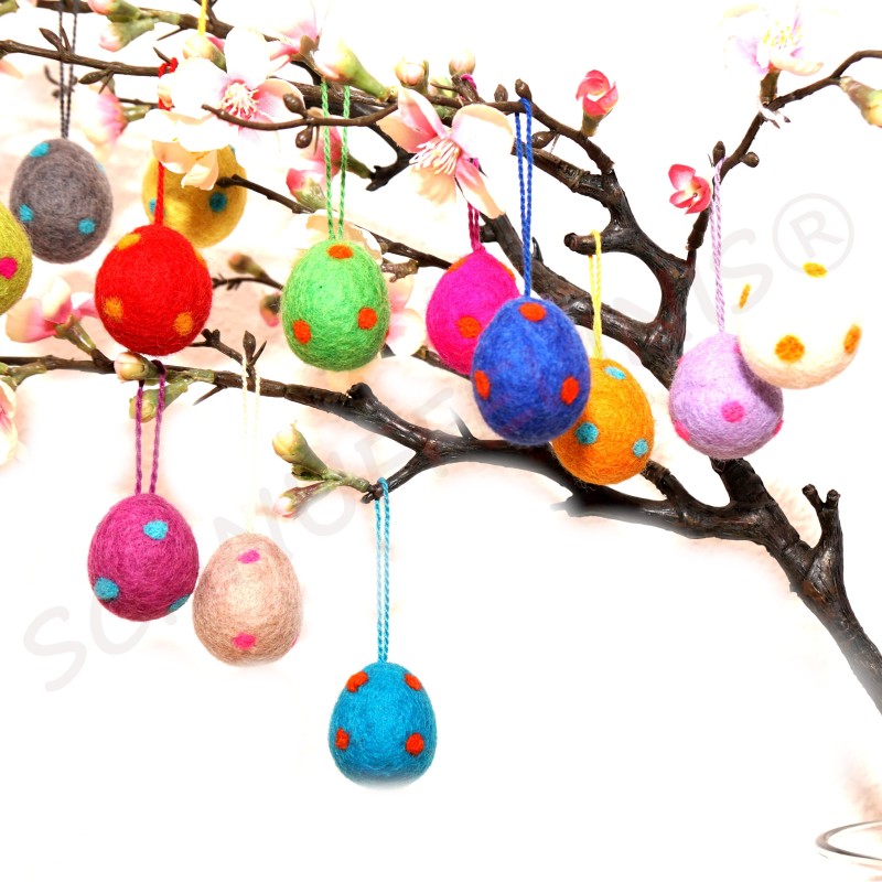 Ostereier Set Filz Punkte + Aufhänger