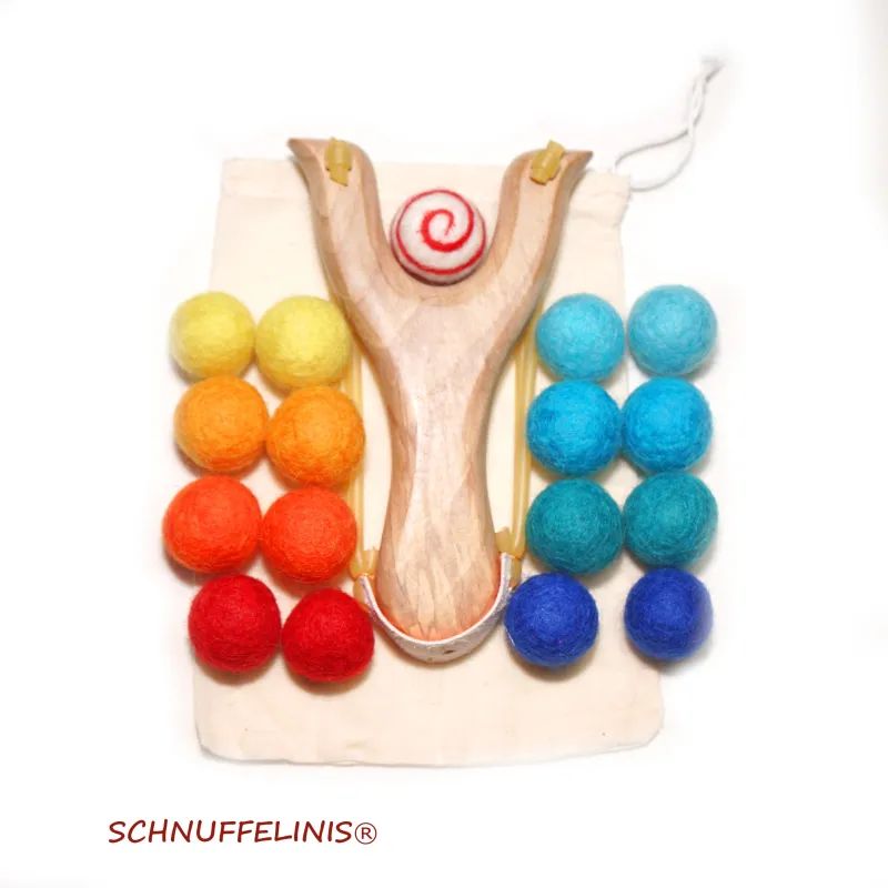 Schleuder Filzkugeln Set, Holzschleuder Filzkugeln, Filzbälle Geschenk