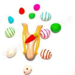 Wooden slingshot with felt balls, felt balls slingshot