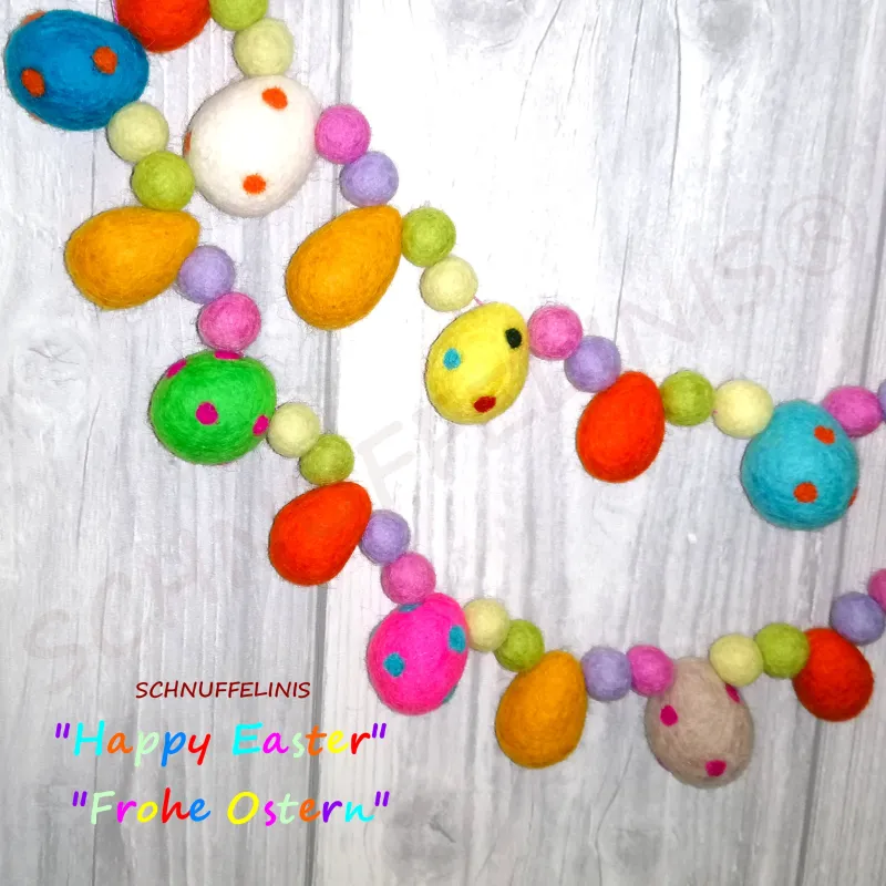 Felt balls, Easter eggs garland, DIY Easter garland, eggs