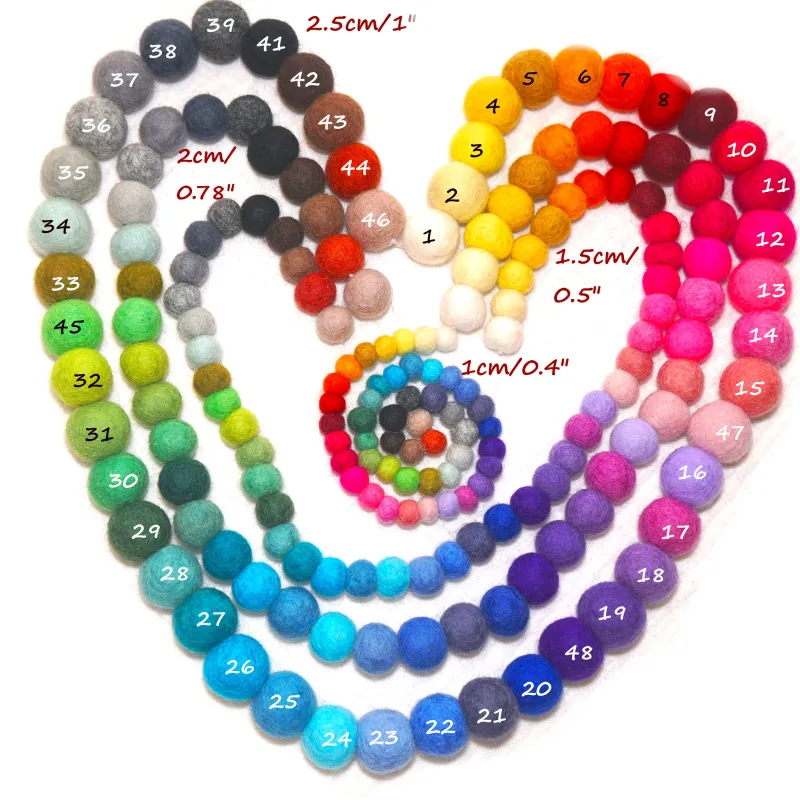 Felt balls colour sample chains colour gradients