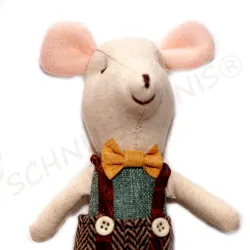 fabric mouse in a beige linen dress, Miniature mouse, Schnuffelinis