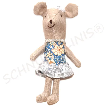 fabric mouse in a beige linen dress, Miniature mouse, Schnuffelinis