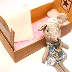 fabric mouse in a beige linen dress, Miniature mouse, Schnuffelinis