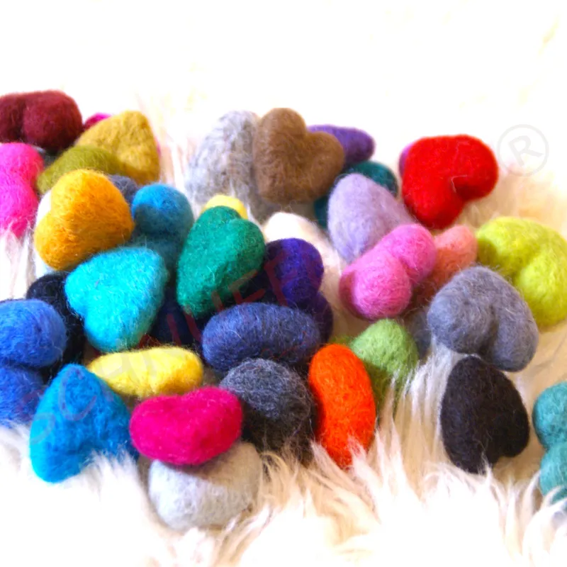 felt hearts, baby mobile ornaments, wool felted hearts