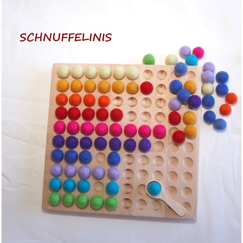 Farbenspiel mit 100 Filzkugeln, Montessori Farbmuster, Waldorf Spiele