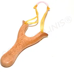 Wooden slingshot with yellow eggs, felt pompoms slingshot