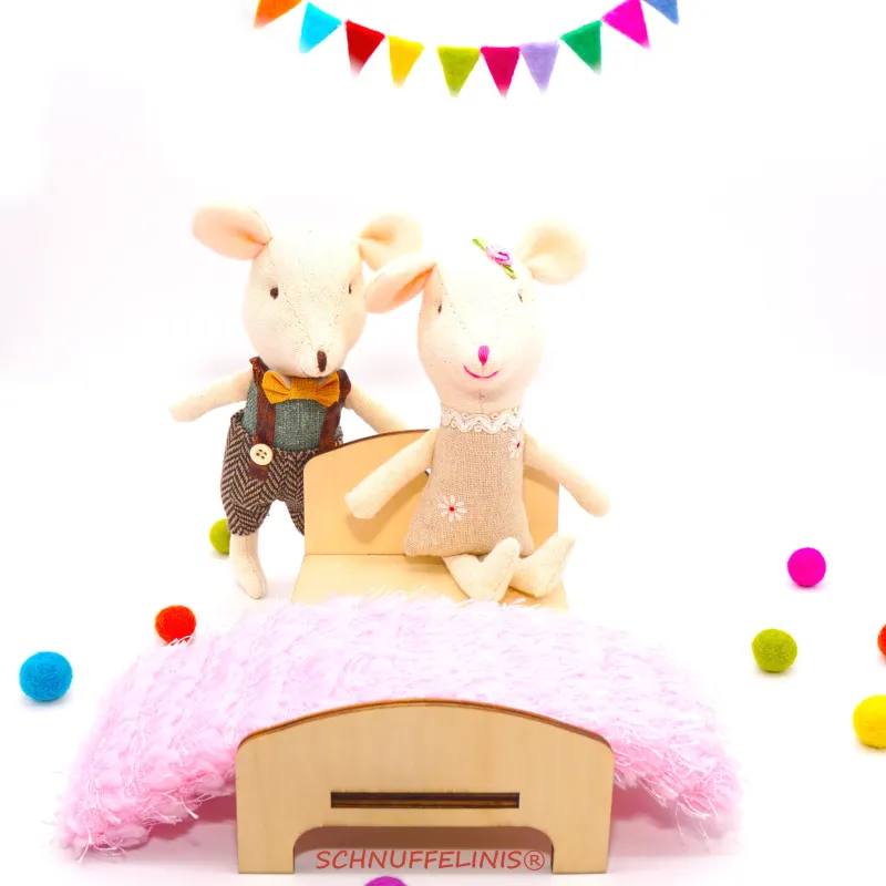 Letto per topolini in miniatura, letto in legno per bambole topolini