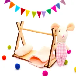 Letto per topolini in miniatura, letto in legno tenda topolini