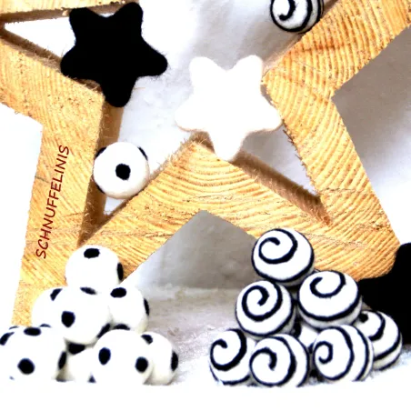 Swirly felt balls, felt balls, polka dotted felt balls