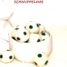white swirly  green felt balls, felt balls, polka dotted felt balls