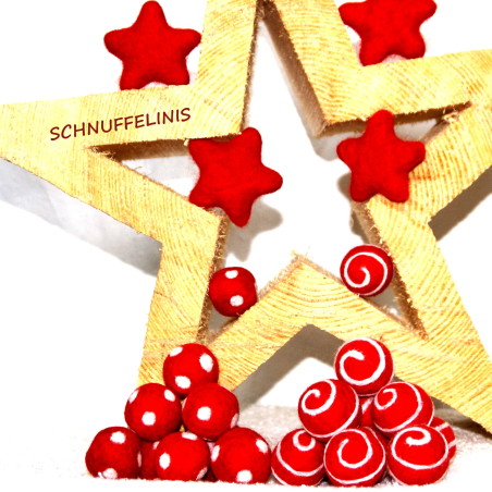 2,5cmFilzkugeln rot weiß, DIY Baumschmuck Filzperlen, rote Filzbälle