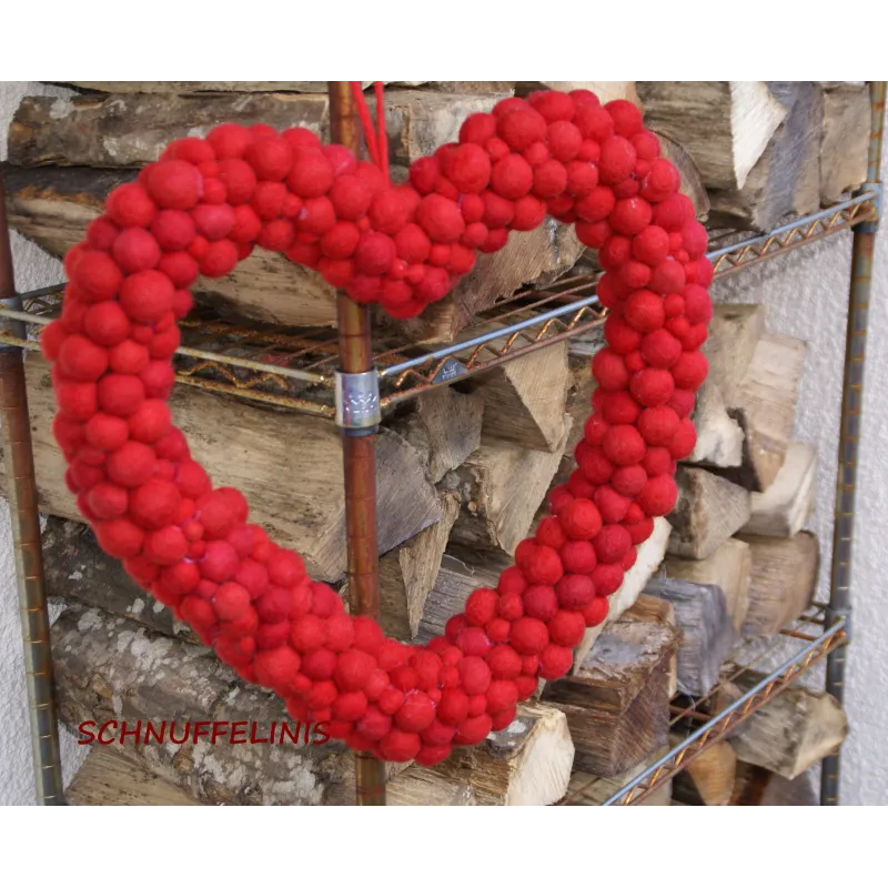 felt balls heart wreath, door hanging, heart wreath, door wreath