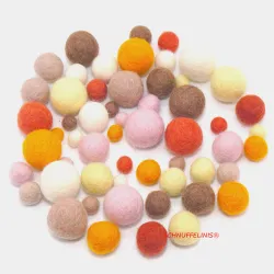 Felt balls 4 sizes, Felt mix pastel fox, wool beads, felt baby mobile