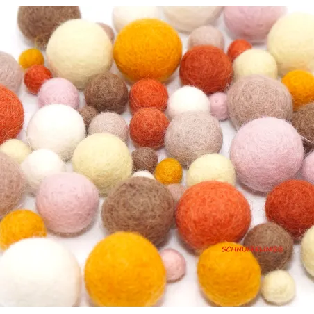 Felt balls 4 sizes, Felt mix pastel fox, wool beads, felt baby mobile
