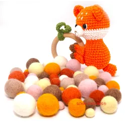 Felt balls 4 sizes, Felt mix pastel fox, wool beads, felt baby mobile