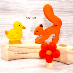 Birthday wooden ring, wood animal set, Birthday plug duck squirrel