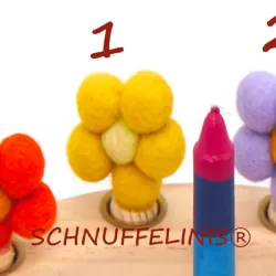 Geburtstagsringe Filz Blumen bunt, gefilzte Blumen Stecker Holzringe