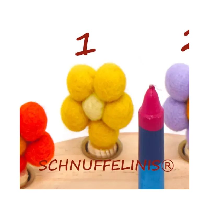 Geburtstagsringe Filz Blumen bunt, gefilzte Blumen Stecker Holzringe Geburtstagsringe Filz Blumen bunt, gefilzte Blumen Stecker Holzringe