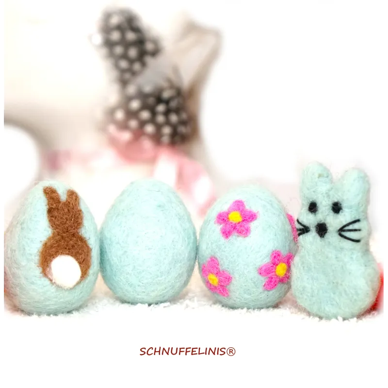 Pastel felt Easter eggs, eggs to hang up, sets of 4 wool felted eggs