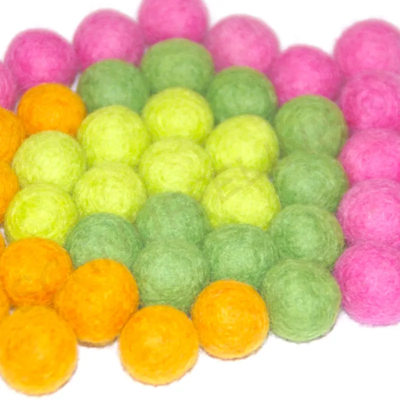 Felt balls spring, felt wool summer colour set, felt ball pompoms