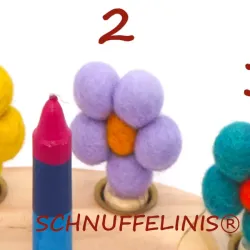 Geburtstagsringe Filz Blumen bunt, gefilzte Blumen Stecker Holzringe