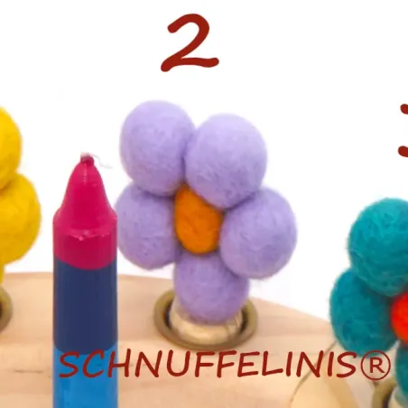 Geburtstagsringe Filz Blumen bunt, gefilzte Blumen Stecker Holzringe